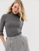Mango Ribbed Roll Neck Long Sleeved Top In Gray