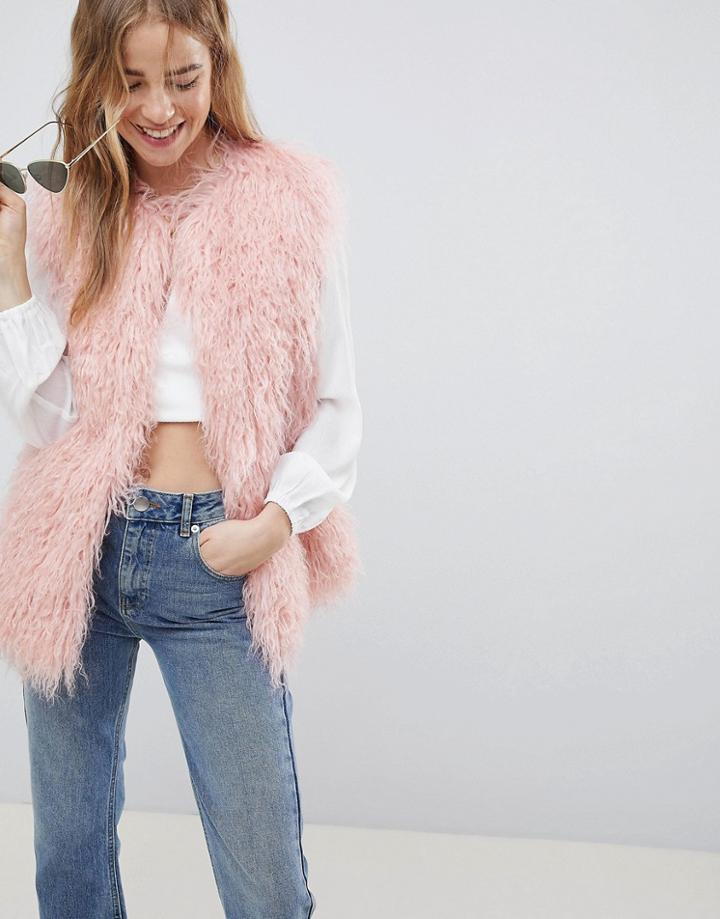 Asos Mongolian Faux Fur Vest - Pink