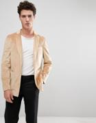 Asos Slim Blazer In Caramel Velvet - Brown