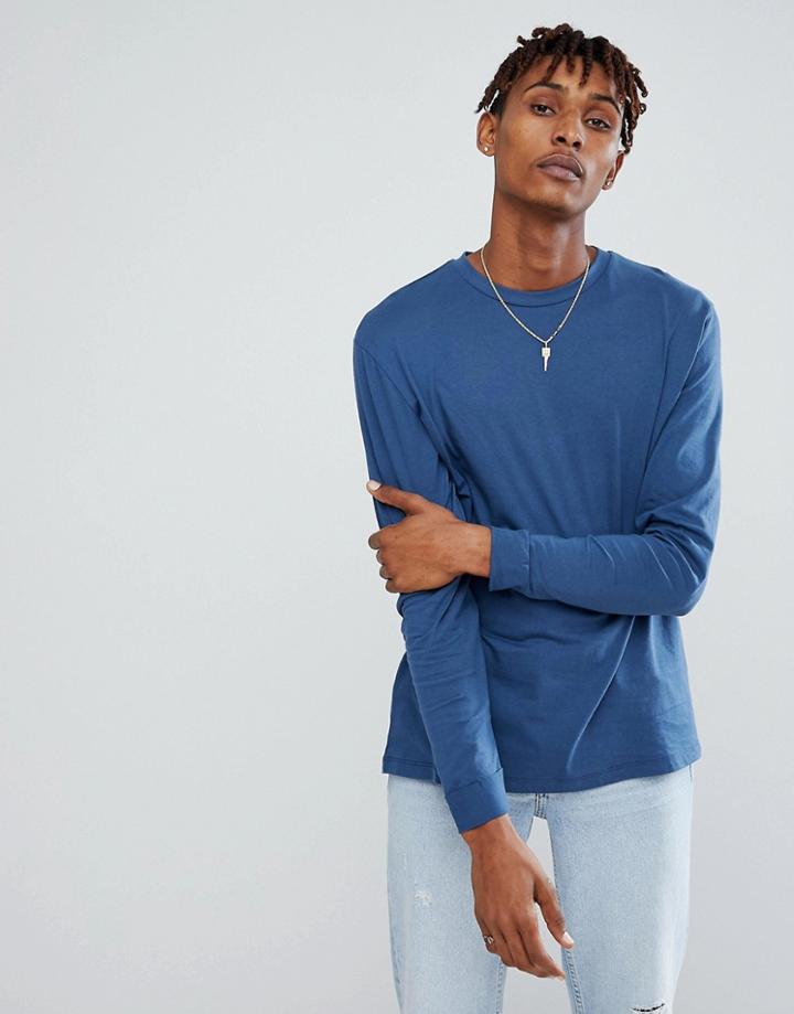 Asos Relaxed Roll Long Sleeve T-shirt In Blue - Blue