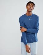 Asos Relaxed Roll Long Sleeve T-shirt In Blue - Blue