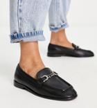 Topshop Wide Fit Lola Leather Loafers With Chain Detail In Black
