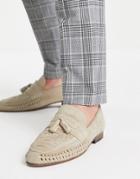 Asos Design Loafers In Woven Stone Suede With Tassel Detail-neutral
