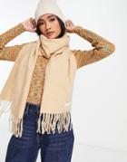 Topshop Recycled Supersoft Scarf With Woven Tab In Camel-brown