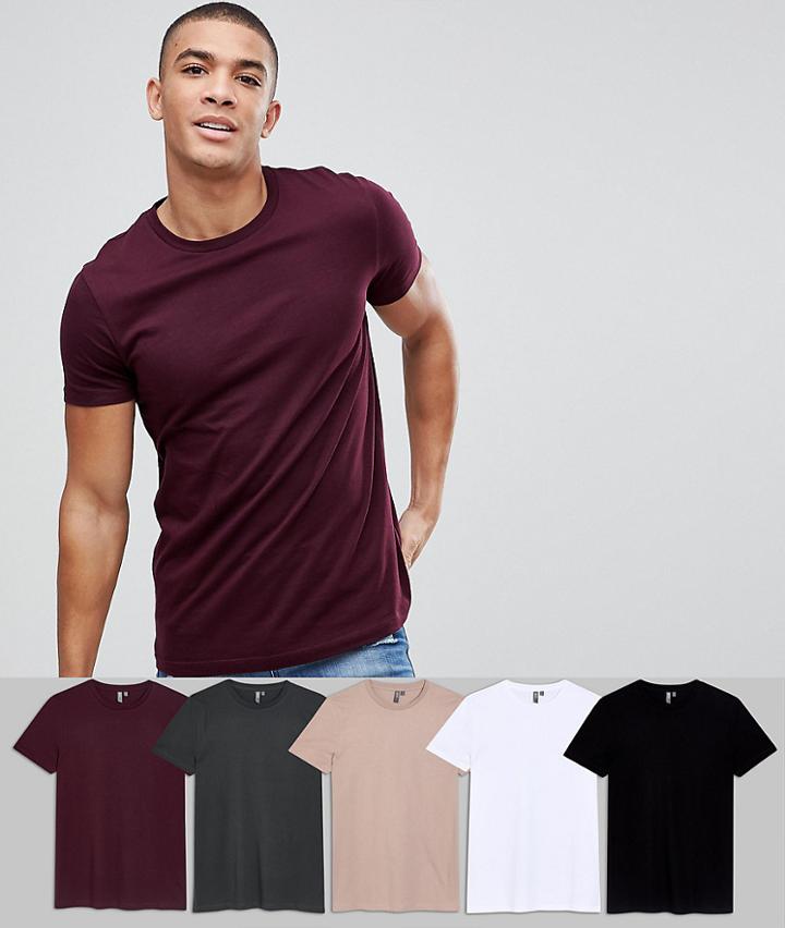 Asos Design Crew Neck T-shirt 5 Pack Save - Multi