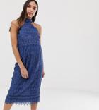 Asos Design Maternity Midi Pencil Dress With Crop Top In Delicate Lace - Multi