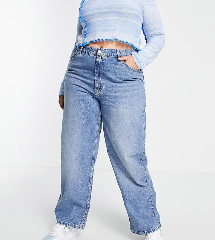 Asos Design Curve Organic Skater Jean In Midwash Blue-blues