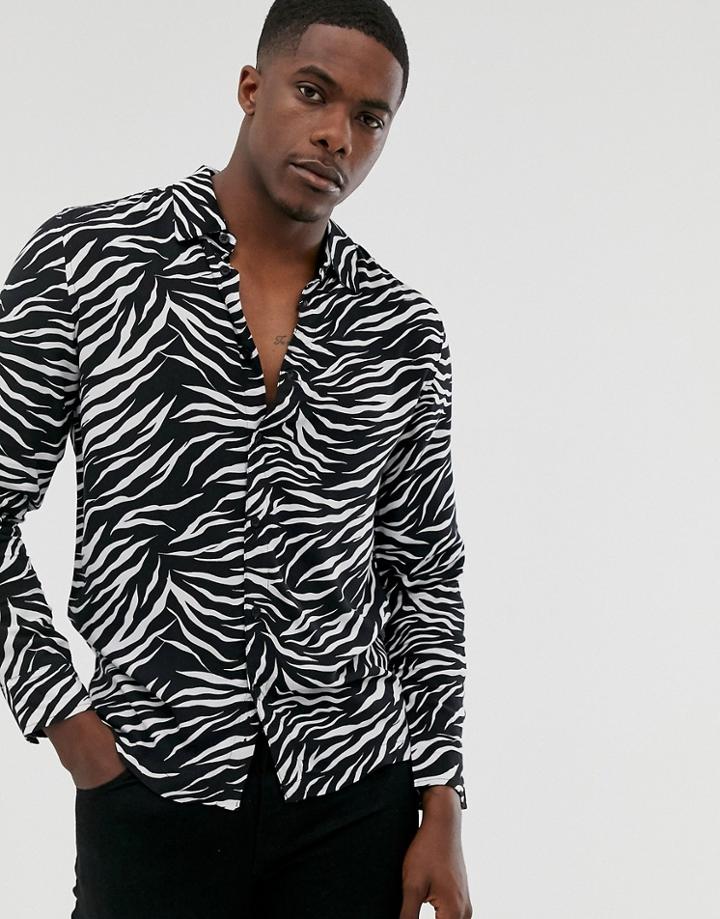 Brave Soul Zebra Long Sleeve Shirt - Black