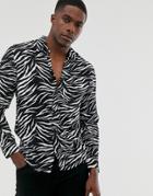 Brave Soul Zebra Long Sleeve Shirt - Black