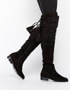 Missguided Flat Over The Knee Boot - Black