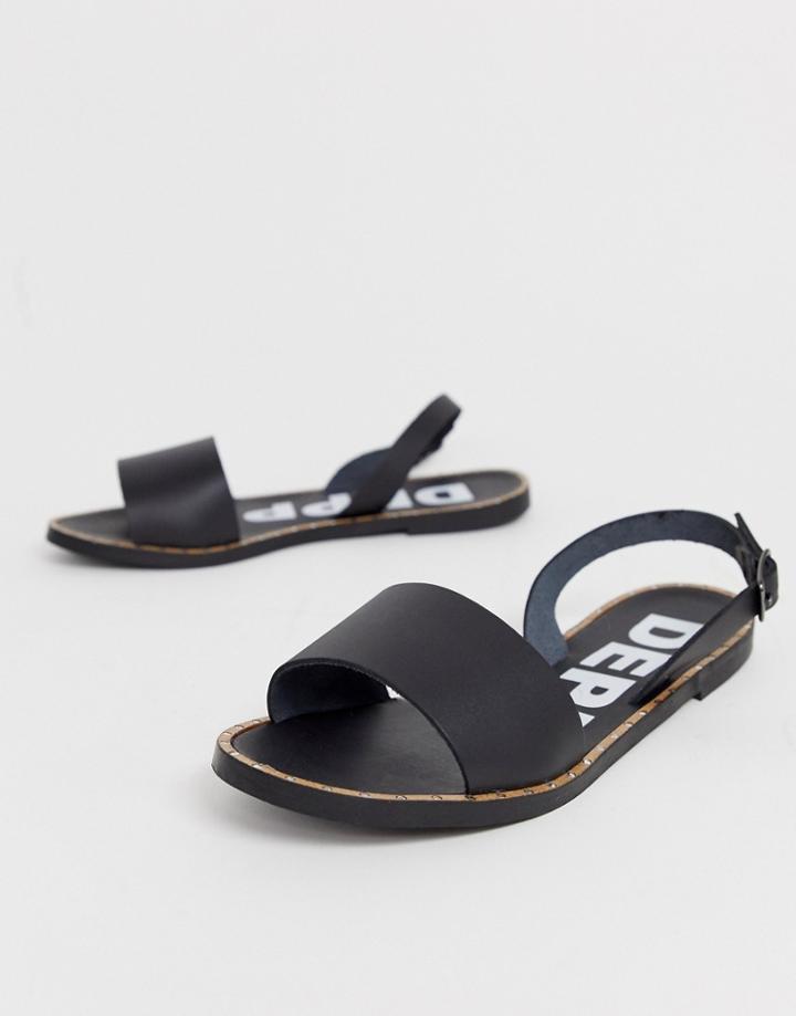 Depp Leather Two Part Sandals In Black - Black