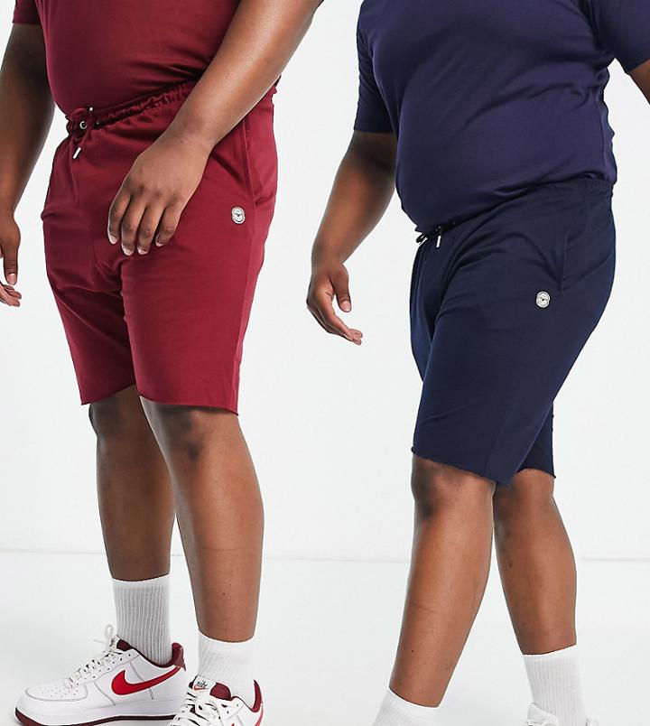 Le Breve Plus 2 Pack Raw Edge Jersey Shorts In Navy & Burgundy-multi