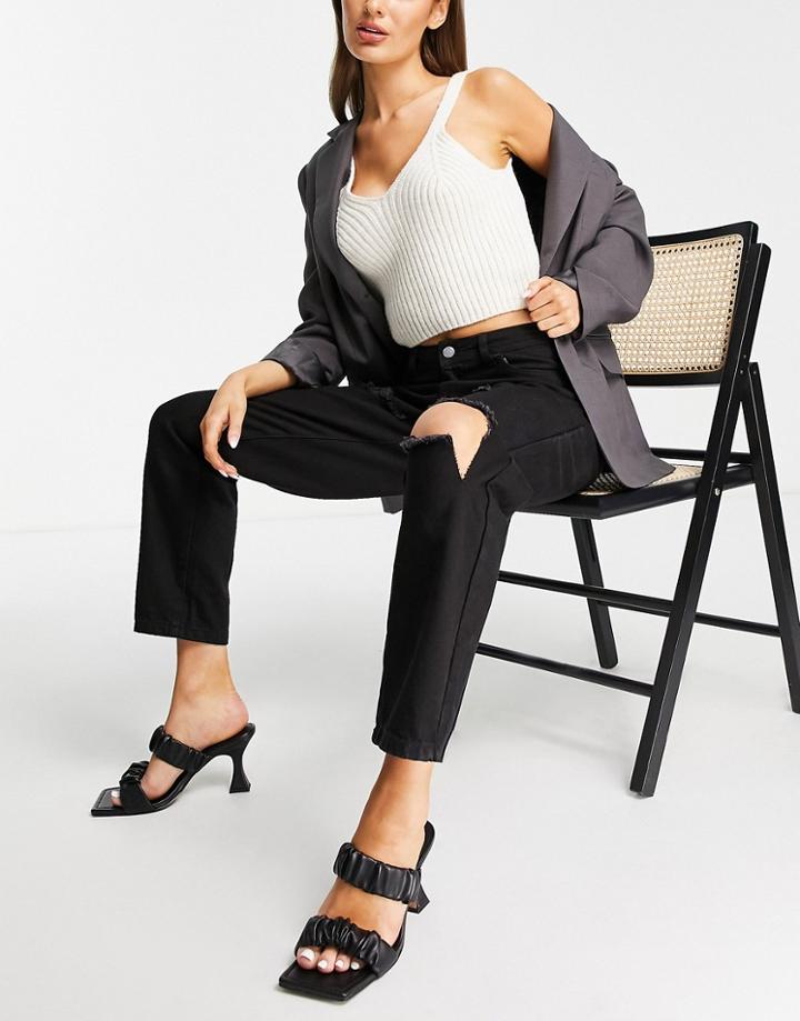 I Saw It First Thigh Rip Mom Jeans In Black