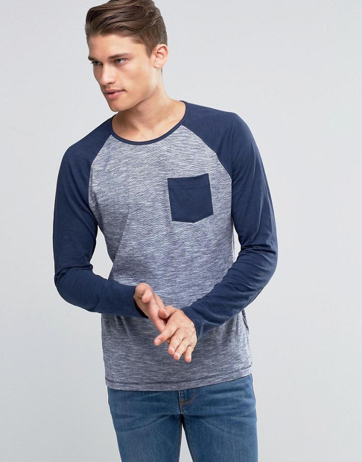 Esprit Raglan Long Sleeve Top With Contrast Sleeves And Pocket - Navy