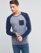 Esprit Raglan Long Sleeve Top With Contrast Sleeves And Pocket - Navy