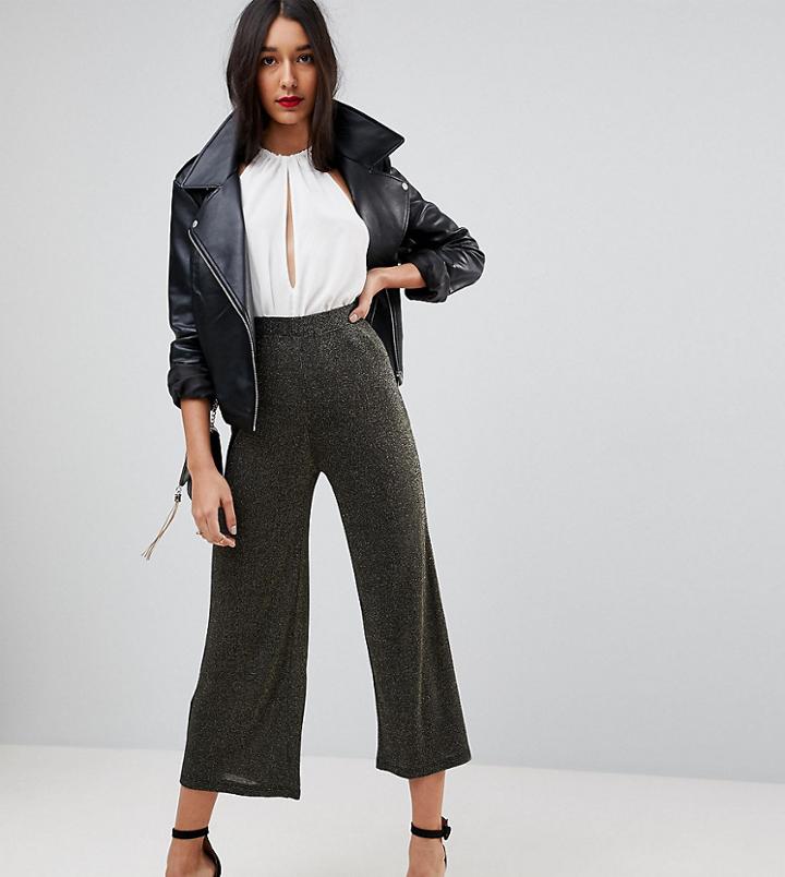 Asos Tall Awkward Wide Leg Pants In Sparkle - Gold