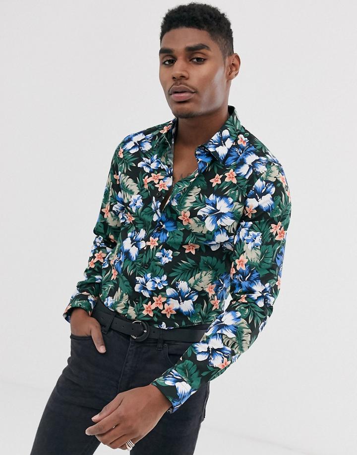 Devils Advocate Floral Slim Fit Shirt - Black