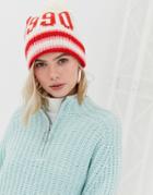 New Look 1990 Stripe Bobble Hat In Pink Pattern - Pink