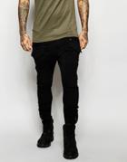 Black Kaviar Skinny Biker Joggers With Side Zips - Black