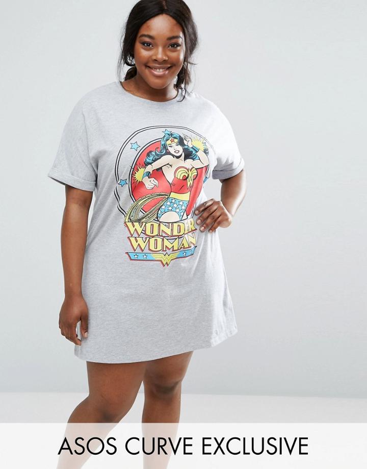 Asos Curve Wonder Woman Sleep Tee - Gray