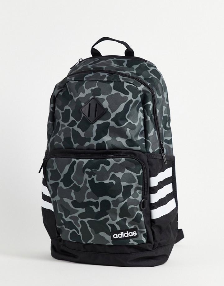 Adidas Classic 3 Stripe Camo Backpack In Gray-grey
