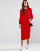 Asos Sweater Dress In Ladder Stitch - Red