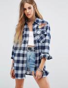 Reclaimed Vintage Checked Shirt With Flame Patches - Blue