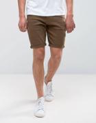 Asos Denim Shorts In Skinny Khaki With Abrasions - Green