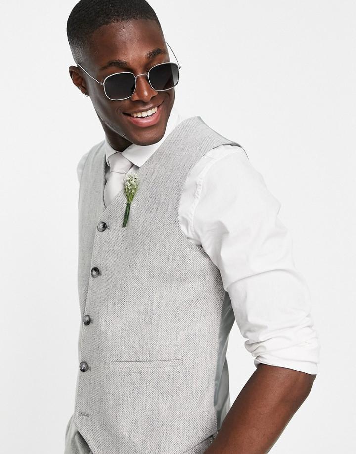 Asos Design Wedding Super Skinny Suit Vest In Ice Gray Herringbone