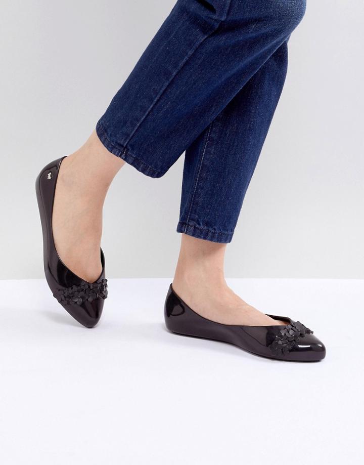 Zaxy By Melissa Chic Flower Trim Ballerina - Black
