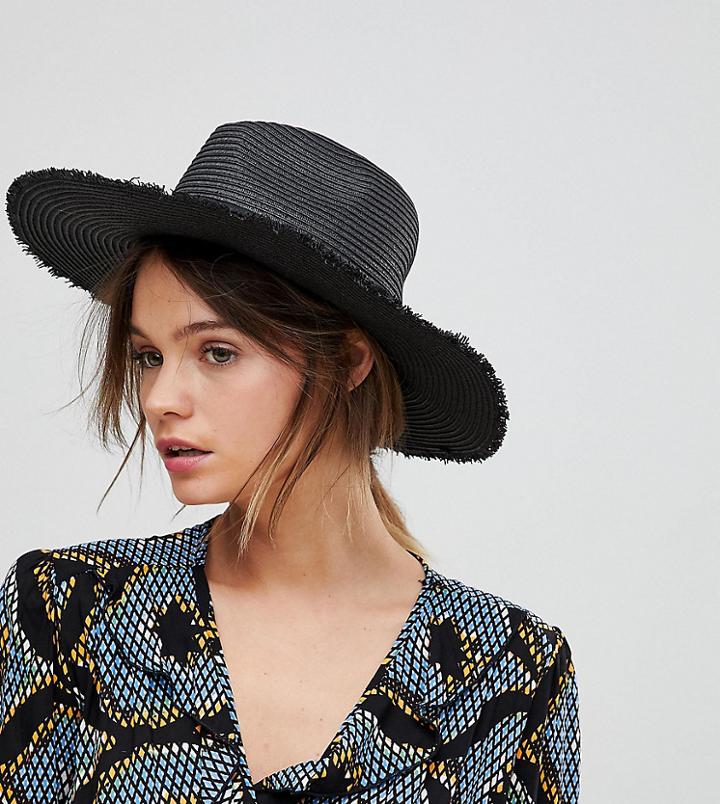 South Beach Black Straw Fedora Hat - Black