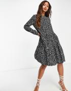 Vero Moda Midi Smock Dress In Black Ditsy Print