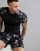 Asos 4505 Muscle T-shirt With Floral Contrast Raglan - Black