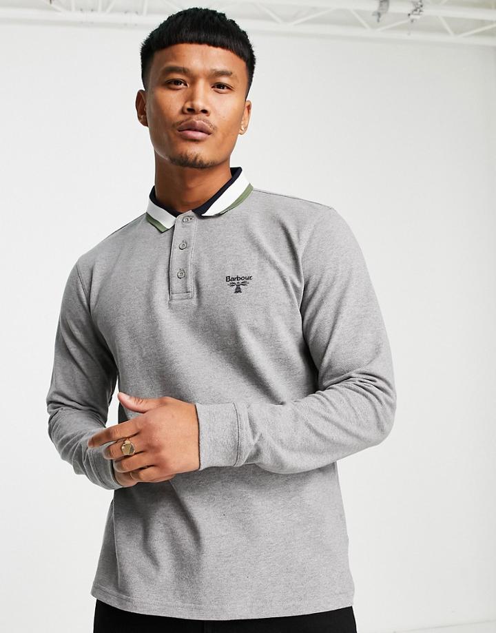 Barbour Beacon Davis Tipped Long Sleeve Polo In Gray-grey