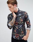 Asos Skinny Fit Shirt In Floral Print - Black