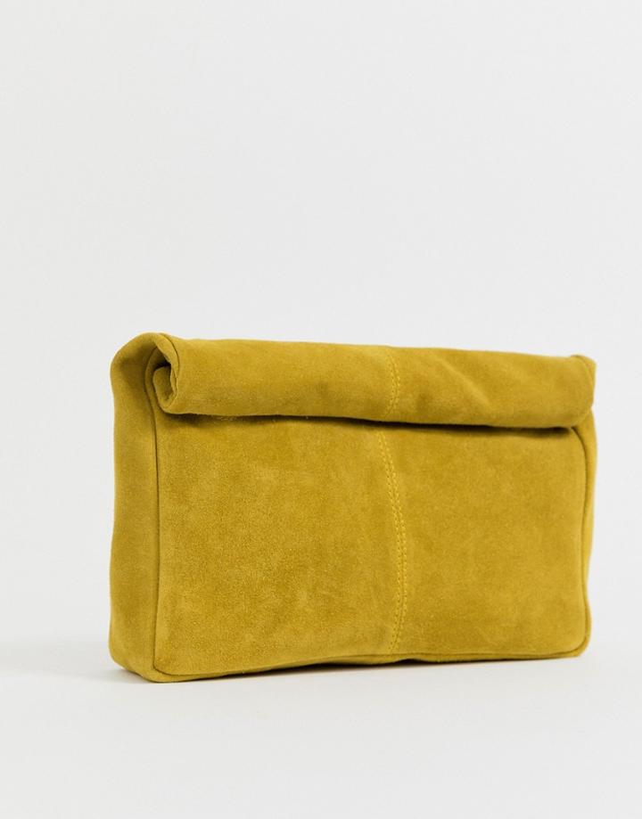 Asos Design Suede Roll Top Clutch - Yellow