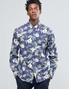 Celio Slim Fit Shirt With All Over Floral Print - Navy