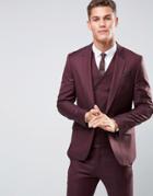 Asos Skinny Suit Jacket In Dark Berry 100% Wool - Purple
