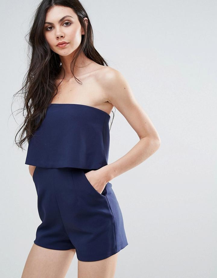 Lavish Alice Bandeau Frill Overlay Romper - Navy
