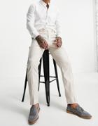 Asos Design Wedding Slim Suit Pants In Stone Cotton Linen-neutral