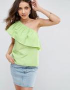 Asos One Shoulder Top In Cotton - Green