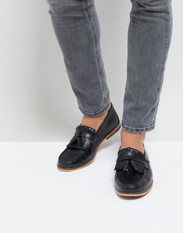 Silver Street Tassel Loafer In Black Leather - Black