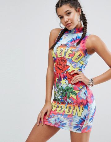 Jaded London Bodycon Mini Dress In Tattoo Roses Print - Multi