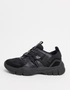 Reiss Leather Liam Trek Chunky Runner Sneakers In Black