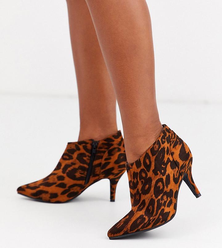 Simply Be Extra Wide Fit Kitten Heel Ankle Boot In Leopard Print