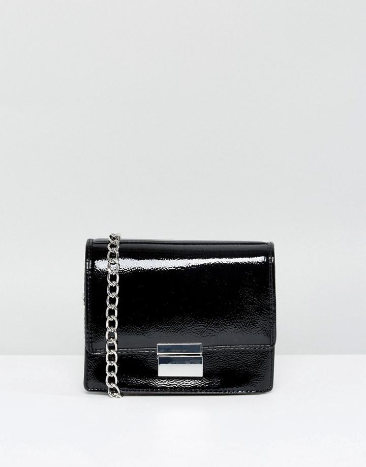 Pull & Bear Vinyl Lock Front Bag - Black