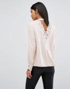 Vila Open Back Top With Lace Detail - Pink