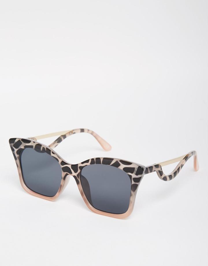 Asos Square Cat Eye Sunglasses In Cp With Drop Arm - Gray