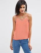 Asos Mesh Insert V Neck Cami Top - Coral