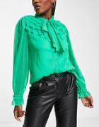 Vila Pussybow Frill Shirt In Bright Pop Green
